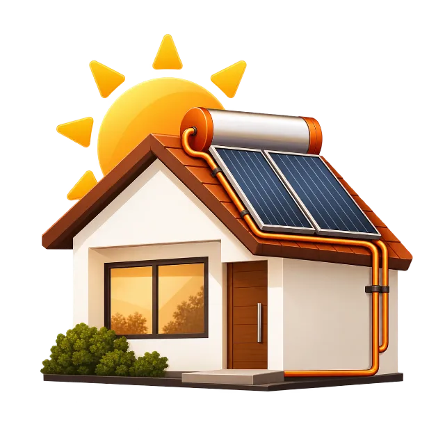 Ilustração do SAS Residencial: casa com coletor solar no telhado